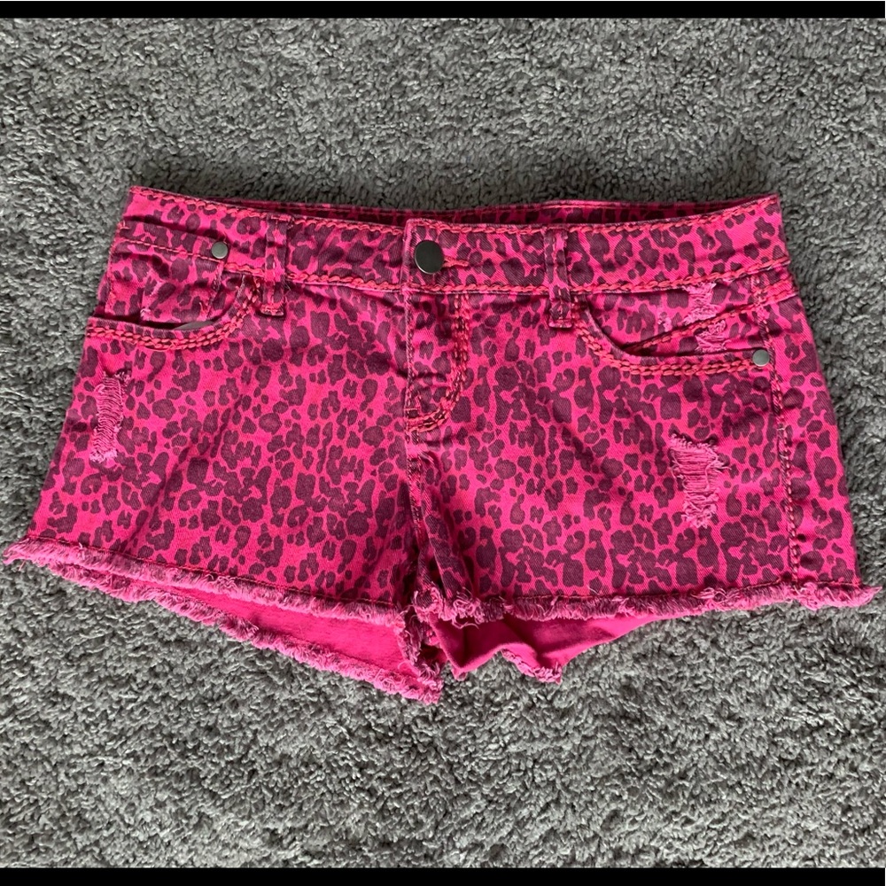 Forever 21 pink animal print jean shorts